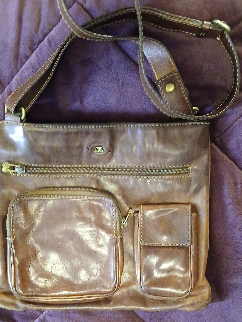 Men's Brown Leather Messenger Bag with Front Pockets